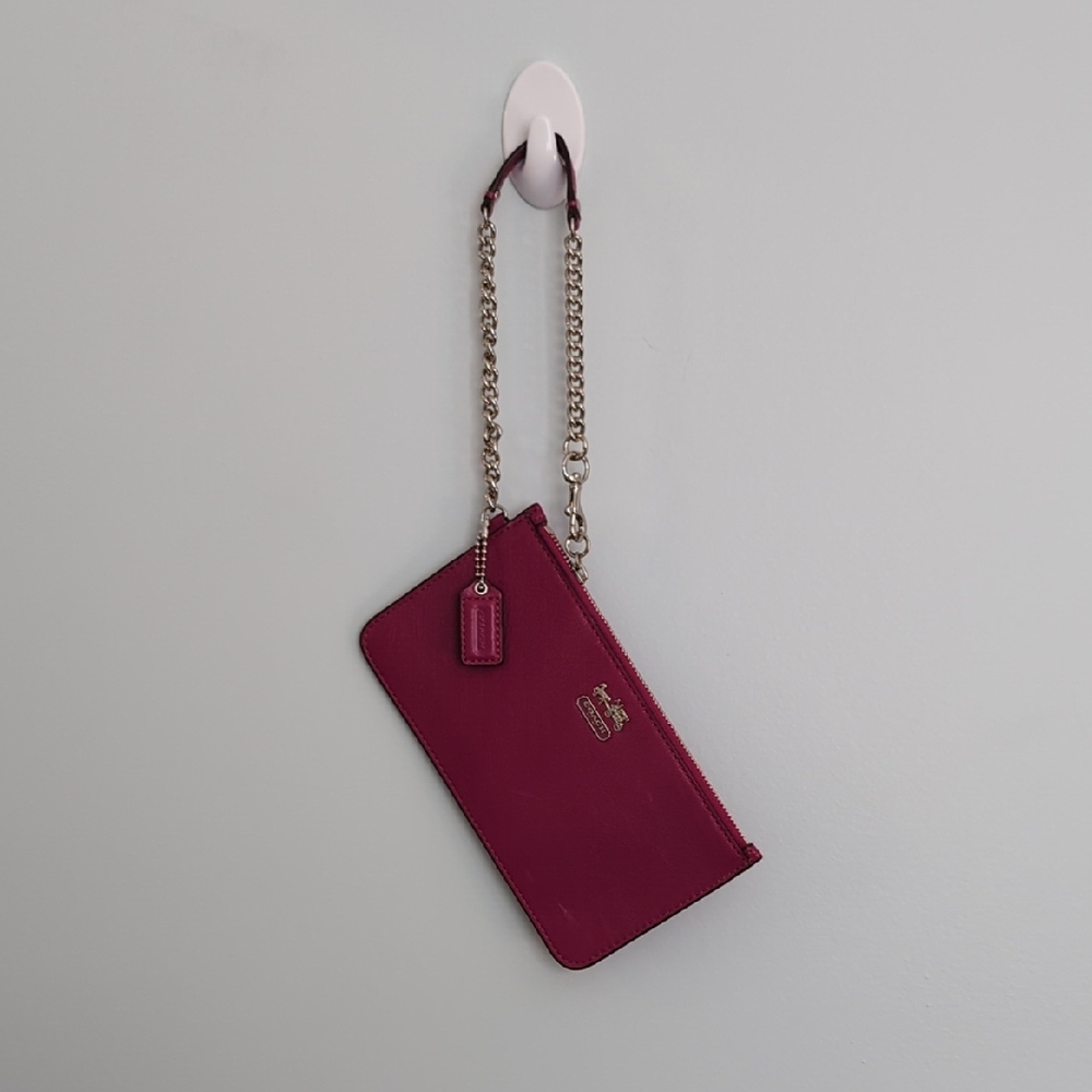 Coach Maroon Wristlet with Gold Chain